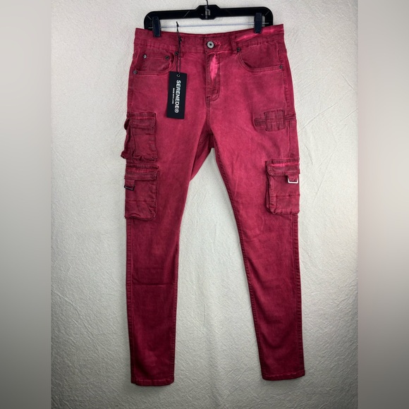 Serenede storm burgundy men’s cargo jeans NWT
